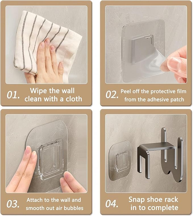 4 Pack No-Drill RV Shoe Rack - Over Door/Wall-Mounted Shelf, Space-Saving Aluminum Organizer for RV/Camper, Home, Holds Slippers, Sneakers, Drying Rack for Bathroom, Hallway (Cream Set)