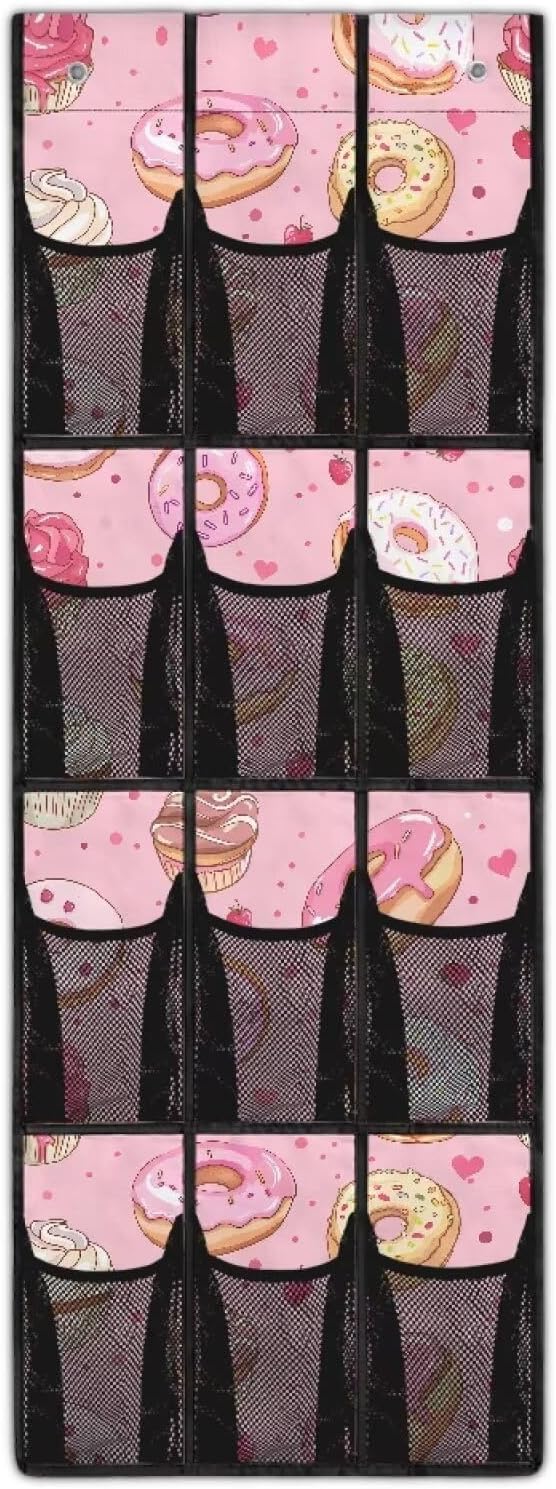 Behind The Door Organizer 12 Pockets Shoe Holder Hanger for Living Room Cookie Over The Door Shoe Organizer Bathroom Pink Wall Hanging Storage for Closet