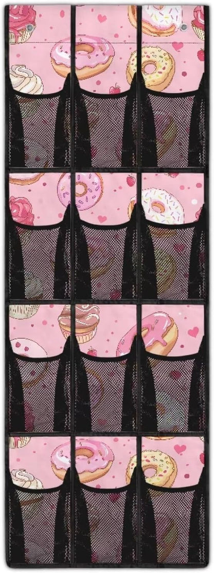 Behind The Door Organizer 12 Pockets Shoe Holder Hanger for Living Room Cookie Over The Door Shoe Organizer Bathroom Pink Wall Hanging Storage for Closet