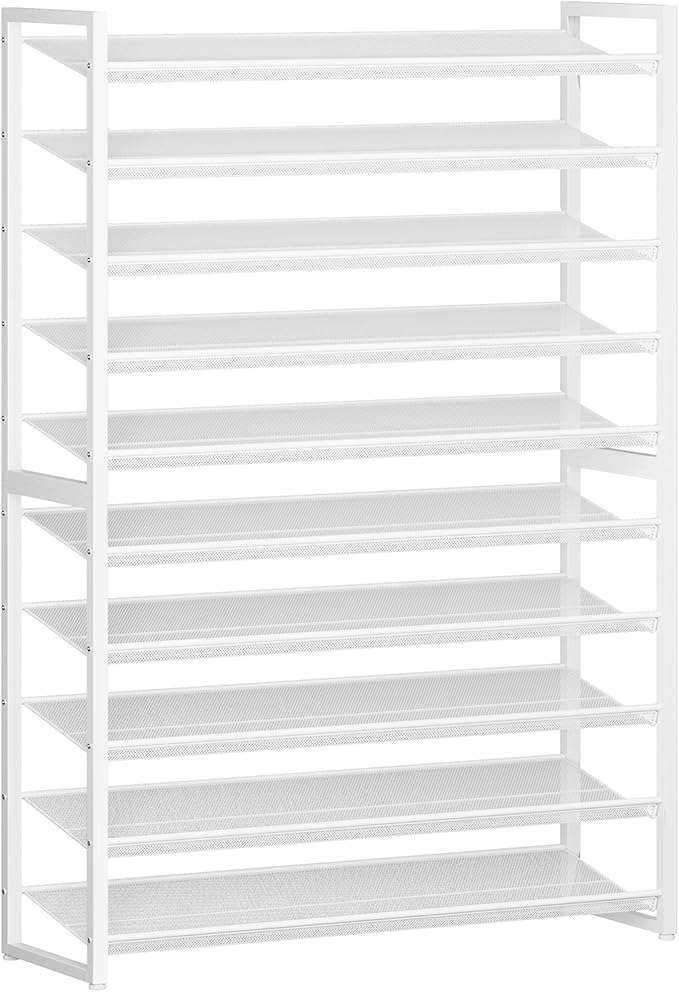 Nunsino Shoe Rack,10 Tier Metal Shoe Organizer,Max Holds 50 Pairs,Heavy Duty Shoes Shelf for Garage, Entryway, Closet,White