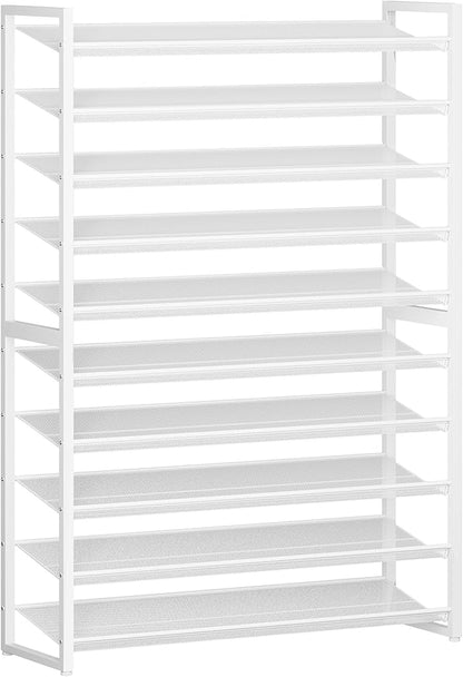 Nunsino Shoe Rack,10 Tier Metal Shoe Organizer,Max Holds 50 Pairs,Heavy Duty Shoes Shelf for Garage, Entryway, Closet,White