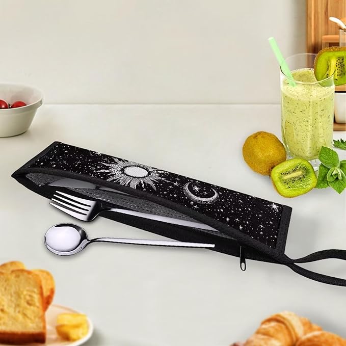 Travel Utensil Carrying Case Portable Leak-proof Cutlery Pouch Silverware Bag Metal Straws Case Knife Fork Spoon Organizer Holder for Picnic Outdoor