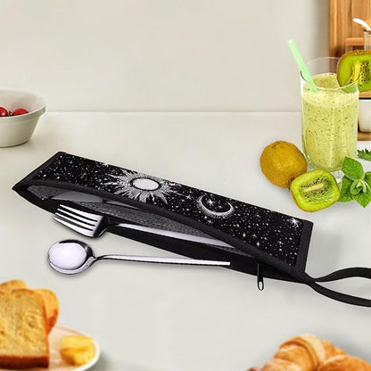 Travel Utensil Carrying Case Portable Leak-proof Cutlery Pouch Silverware Bag Metal Straws Case Knife Fork Spoon Organizer Holder for Picnic Outdoor