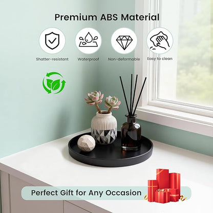 2 Pack 9" Bathroom and Vanity Tray, ABS Bathroom Counter Organizer, Coffee Table Decor for Perfume, Candles, Keys &More. Kitchen Countertop Organizer, Decorative Tray Soap Holder, Black