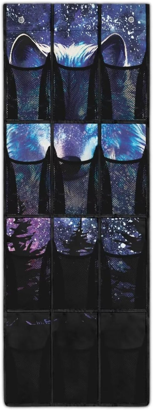 Wolf Door Hanging Shoe Organizer Mesh Fabric Over The Door Shoe Organizer for Closet 12 Pockets Strawberry Wall Hanging Storage Space Saving Shoe Holder Hanger