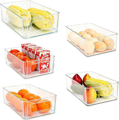 Refrigerator Organizer Bins 5 Pack Stackable Fridge Organizers with Handles Clear Freezer Storage Containers for Pantry, Cabinets,Shelves, Drawer – BPA-Free Plastic Kitchen Organizers