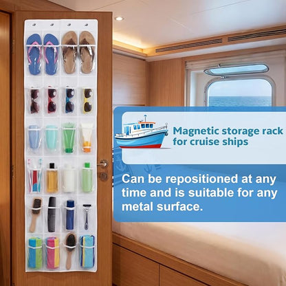 Watersay Cruise Essentials 2026, over The Door Cruise Ship Organizer, 24 Pocket Magnetic Door Hanging Organizers with 4 Hooks and 4 Strong Magnets for Ship Cabin Essentials & Must Haves
