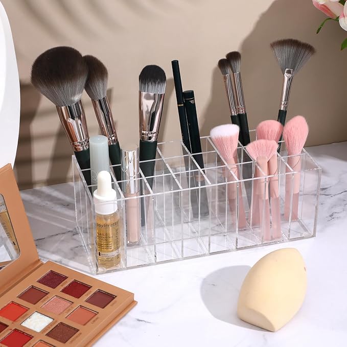 FOMIYES 24-slot Lipstick Holder - Clear Acrylic Makeup Organizer for Countertop, Vanity and Bathroom, Display Rack for Lipsticks Lip Glosses