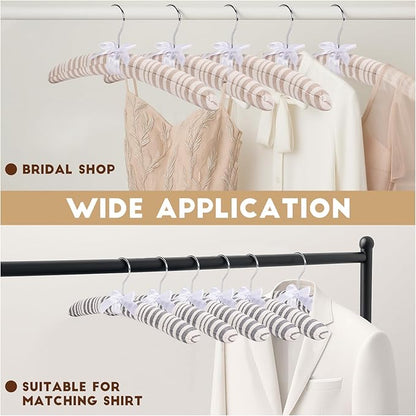 12 Pack Cotton Stripe Padded Hangers for Sweaters, 16 Inch Extra Large Rustic Style Non-Slip Coat Hangers for Women Clothing, Dresses, Lingerie, No Shoulder Bumps, Closet Organizer (Beige)