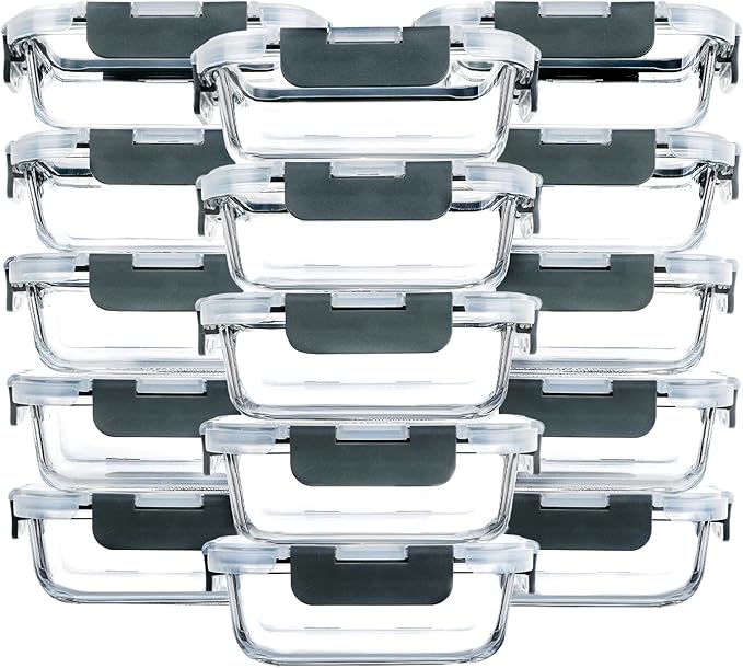 M MCIRCO [15-Pack,13 oz 1.5 Cup Glass Meal Prep Containers, Small Glass Food Storage Containers with Lids,Airtight Lunch Containers, Microwave, Oven, Freezer and Dishwasher Friendly, BPA-free