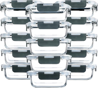 M MCIRCO [15-Pack,13 oz 1.5 Cup Glass Meal Prep Containers, Small Glass Food Storage Containers with Lids,Airtight Lunch Containers, Microwave, Oven, Freezer and Dishwasher Friendly, BPA-free