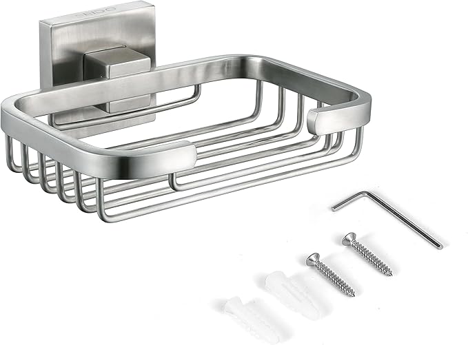 SEIDO Soap Dish for Shower Wall, 304 Stainless Steel Bar Soap Holder for Bathroom & Kitchen, Brushed Nickel Soap Saver Tray for Shower, 4.8" L x 3.2" W Internal