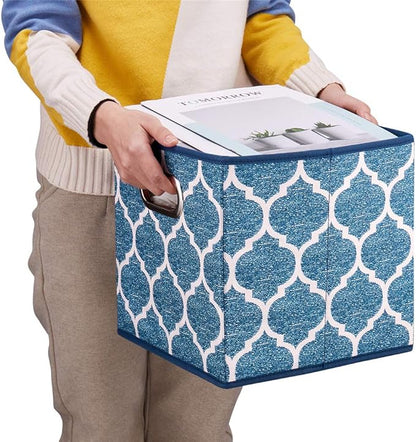 Square Fabric Cube Storage Bins 10.5x10.5 x 11In Blue Cloth Storage Cubes Baskets Foldable Storage Boxes Decorative Cubicle Strorage Inserts Cubes Drawer Organizer Closet,QY-SC09-6