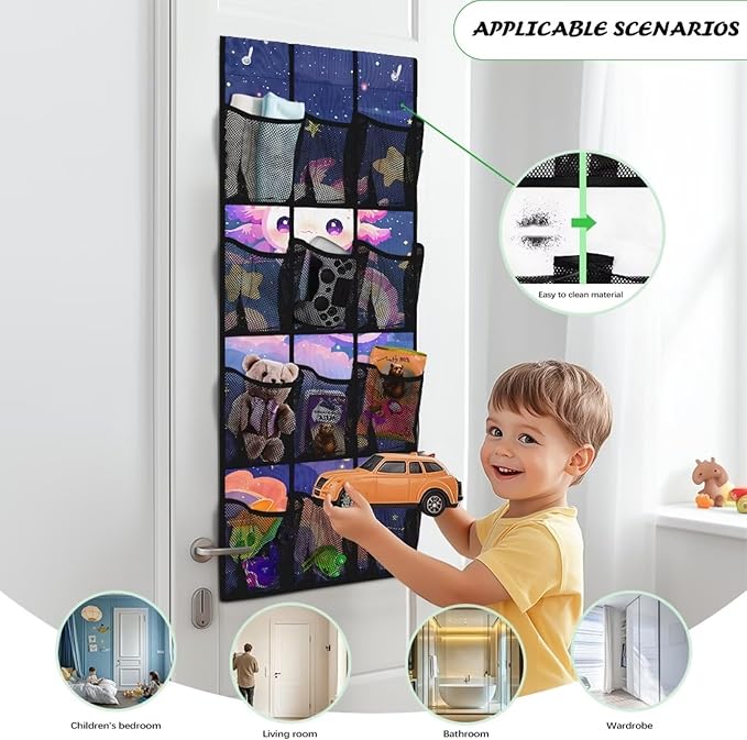 Axolotl 12 Pockets Door Shoe Organizer Hanging Storage Bag Space Saving Nursery Door Organizer for Baby Supplies 4 Shelf Over the Door Shoe Rack for Kids Boys Girls Playroom