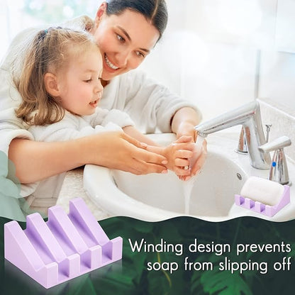 Cunhill 2 Pieces Silicone Soap Dish Self Draining Soap Dish Shower Waterfall Bar Soap Holder Tray with Drain Soap Saver for Kitchen Bathroom Accessories (Light Purple)