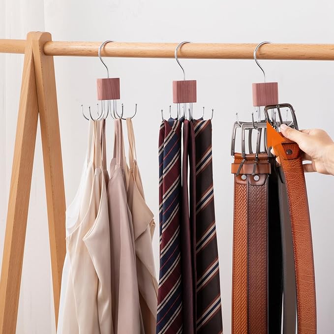 Cedar Block Belt Organizer, 4 Pack Natural Aromatic Cedar Closet Organizers for Belts, Scarves, and Ties
