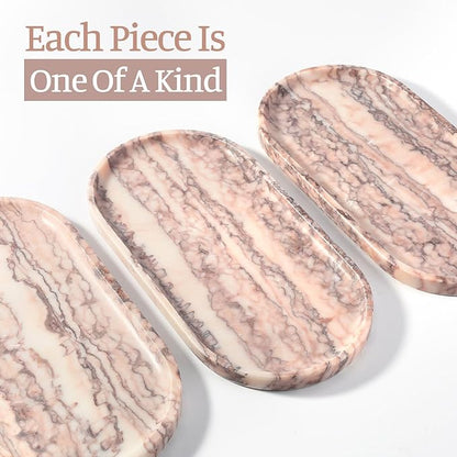 Koville Natural Marble Tray, 12"x6" Decorative Tray for Countertop, Catchall for Perfume, Candles, Jewelry Dish Moca Jade