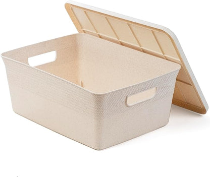 BINO | Plastic Storage Bins with Lids, 13 Liter - 3 Pack, Natural | THE BRAIDED COLLECTION | Plastic Bins for Organization Woven Storage Baskets for Organizing Pantry Shelf Organizer Basket Bin