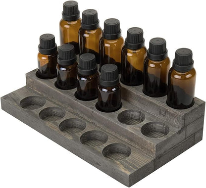 MyGift Vintage Gray Wood 3-Tier Essential Oil Display Stands, Countertop Organizer Rack for 17 Bottles Each