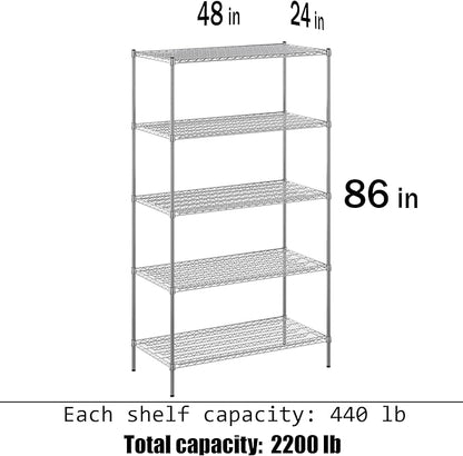 24" Deep x 48" Wide x 86" Height Wire Shelving Kit | 5-Tier | NSF Commercial Storage Rack Unit