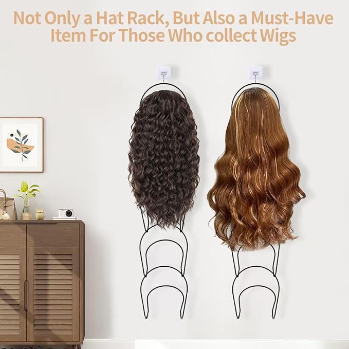 10 Piece Set Wig Organizer Wig Storage Rack, Saves Space, Used for Storing Wigs Behind Doors, Wardrobes, Walls, Bathroom Hat Racks, and Hanger Style Wigs (Black)
