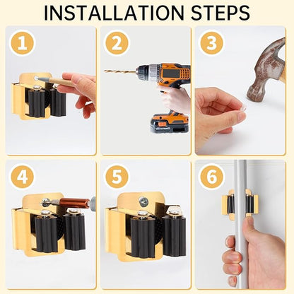 4pcs Anti-Slip Broom and Mop Holder,Wall Mounted Utility Rack with Screws,Stainless Steel Heavy Duty Mop and Broom Hanger,Space-Saving for Kitchen,Home,Bathroom,Garden,Garage Storage.Gold