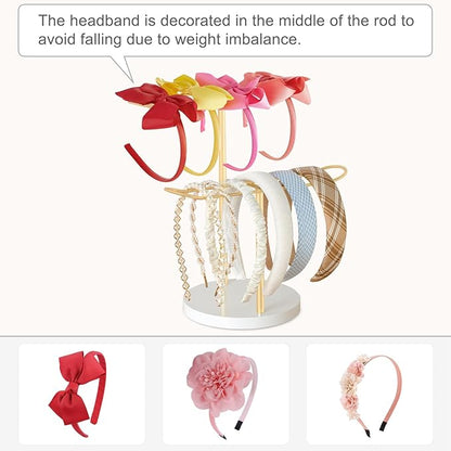 Dahey Headband Holder Organizer Metal 2-Tier Hair Hoop Display Stand Headband Organizer Storage Hair Ropes Accessories Bracelets Bangles Bedroom College Dorm Decor for Girls Women, Gold