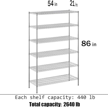 21" Deep x 54" Wide x 86" Height Wire Shelving Kit | 6-Tier | NSF Commercial Storage Rack Unit