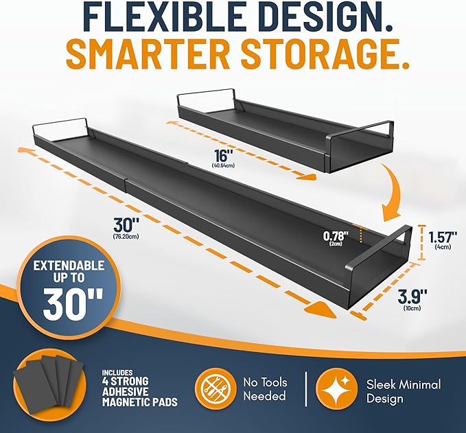 Extendable Steel Over the Stove Shelf for Back of Stove (16 to 30 Inches) Magnetic Stove Top Shelf for Kitchen Stove, Over Stove Shelf for Back of Stove - Over the Stove Spice Rack Shelf