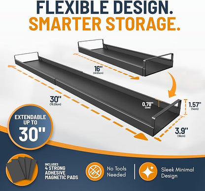 Extendable Steel Over the Stove Shelf for Back of Stove (16 to 30 Inches) Magnetic Stove Top Shelf for Kitchen Stove, Over Stove Shelf for Back of Stove - Over the Stove Spice Rack Shelf