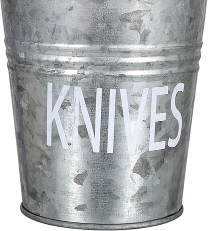JUXYES Set of 3 Farmhouse Metal Tin Bucket Utensil Holder - Antique Silverware Caddy for Kitchen Countertop - Rustic Flatware Cutlery Caddy Silverware Holder Spoon, Fork & Knife Organizer for Parties