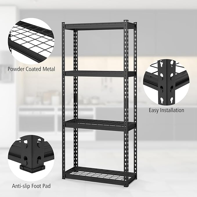 Goplus 4-Tier Metal Shelving Unit, 4 Pack Heavy Duty Wire Storage Rack with Anti-Slip Foot Pads, Height Adjustable Shelves for Warehouse, Kitchen, Living Room, Garage, 12" D x 27.5" W x 60" H