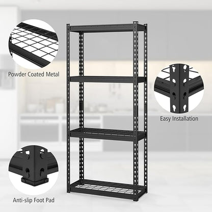 Goplus 4-Tier Metal Shelving Unit, 4 Pack Heavy Duty Wire Storage Rack with Anti-Slip Foot Pads, Height Adjustable Shelves for Warehouse, Kitchen, Living Room, Garage, 12" D x 27.5" W x 60" H