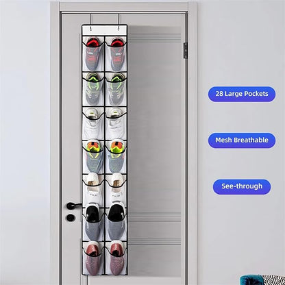 14 Pockets Over Door Hanging Shoe Organizer Narrow Closet Door Shoe Rack For Door Mesh Hanging Shoe Organizer, 65x11.375 inch, Grey