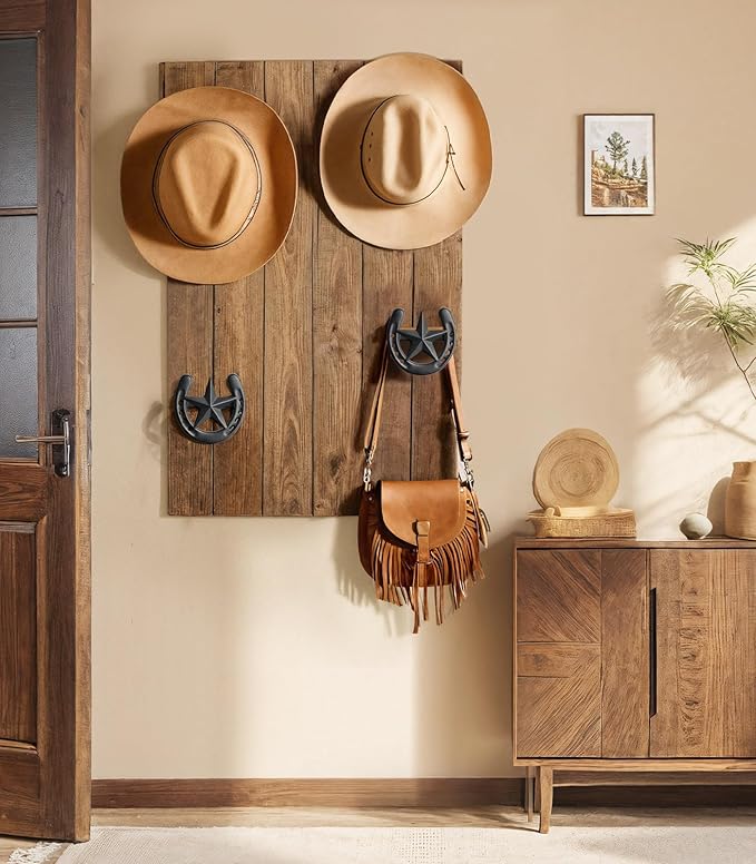 Cowboy Hat Organizer Wall Mount, 6 Pack Cowboy Hat Rack, Bridle Hook for Tack Room, Metal Horseshoe Hook, Horseshoe Decor, Western Hat Hook for Wall, Hat Holder for Entryway Closet, Western Gifts