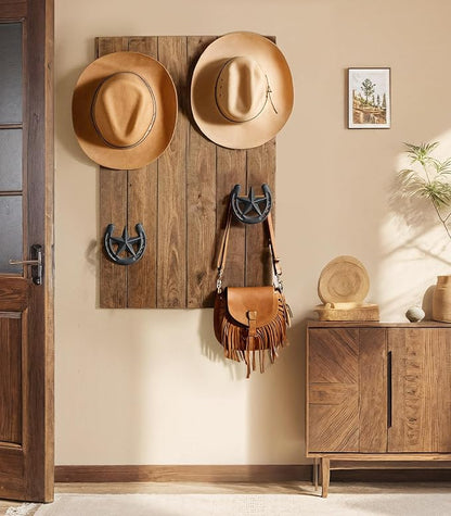 Cowboy Hat Hook for Wall, 4 Pack Cowboy Hat Rack, Metal Horseshoe Hanger, Hat Organizer, Western Hook for Wall, Hat Holder Display for Closet, Horse Supplies, Texas Gifts for Men, Black