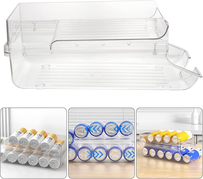 Mobestech Double Beverage Can Organizer for Fridge Transparent Soda Holder Rack Efficient Storage for Kitchen and Pantry Space-saving Design for Easy Access