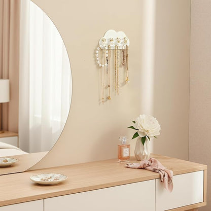 6 Pcs White Cloud Wall Jewelry Organizer, Jewelry Holder Wall for Necklaces & Earrings (5.71 × 2.95 in)