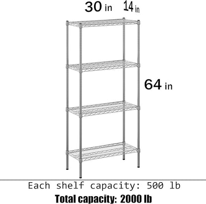 14" Deep x 30" Wide x 64" Height Wire Shelving Kit | 4-Tier | NSF Commercial Storage Rack Unit