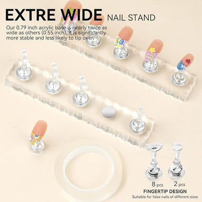 Nails Storage Box with Stand for Fake Nail,Large Empty Nail Box Case Use for Press On Display & Storage,Nail holder for Painting Practice,Acrylic Nail Display Stand for Design Home