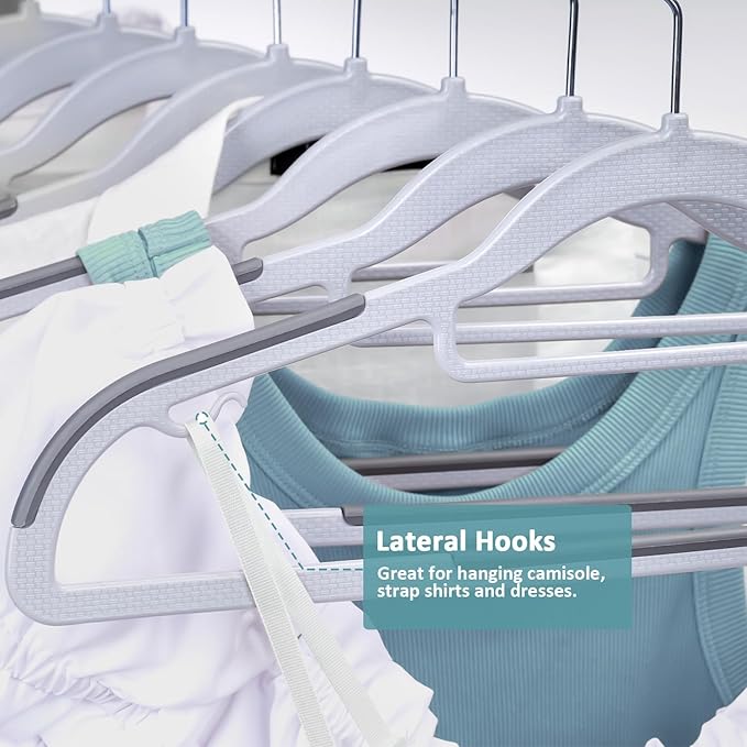 Tonswachic Pack of 30 Coat Hangers, Space-Saving Plastic Clothes Hangers, Non-Slip, 0.2 Inches Slim, 360° Swivel Silver Hook for Shirts, Pants, Suit & Wet/Dry Garments, Light and Dark Gray