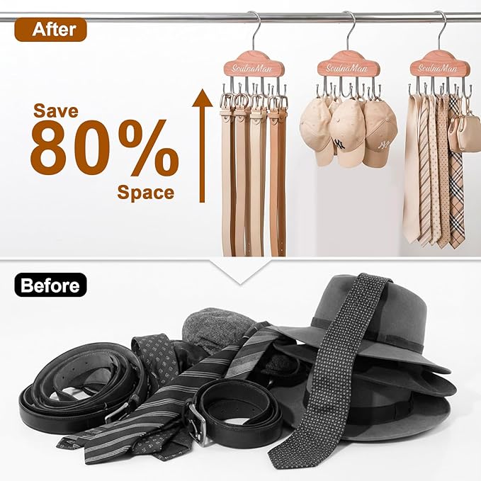 Cedar Wooden Belt Hanger,Belt Organizer,2 PCS Belt Hanger for Closet,Tie Organizer for Men with 8 Hooks,Tie Rack for Belt, Bra, Tank Top, Tie, Hat, Purse