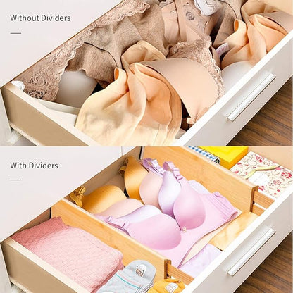 Utoplike 4 pcs Bamboo Kitchen Drawer Dividers Large, Adjustable Drawer Organizers, Spring Loaded, Expandable Organization Works in Kitchen, Dresser, Bathroom, Bedroom, Drawer, Desk