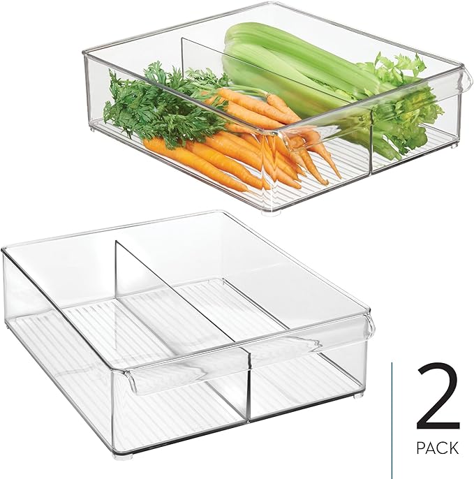 iDesign Divided Plastic Pantry Bin with Front Handle - Set of 2 - Clear