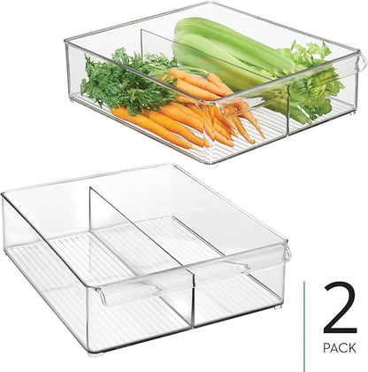 iDesign Divided Plastic Pantry Bin with Front Handle - Set of 2 - Clear