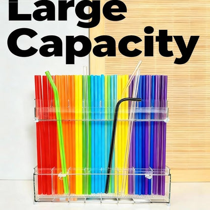 9.8 inch double-layer removable and washable Large Acrylic Cabinet Straw Holder Organizer with Traceless Nano Adhesive – Space-Saving Storage Rack for Cabinet Door, Clear Straw Cabinet Holder