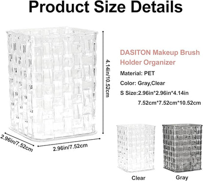DASITON Makeup Brush Holder Organizer, Acrylic Makeup Brushes Storage Cup, Woven Texture Make Up Brush Holder for Vanity Bathroom Office, Pen Holder for Desk, Cosmetic Display Cases (Clear S)