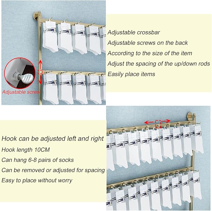 Wall-Mounted Socks Storage Organizer Display Stand, Boutique Space-Saving Hook Shelves Underwear Holder, Modern Retail Metal Frame Shelf, Multifunctional Hanging Necklace/Jewelry/Bracelet/Ring