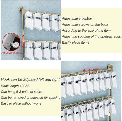 Wall-Mounted Socks Storage Organizer Display Stand, Boutique Space-Saving Hook Shelves Underwear Holder, Modern Retail Metal Frame Shelf, Multifunctional Hanging Necklace/Jewelry/Bracelet/Ring