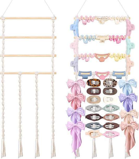 SNOWSTAR Macrame Flat Hair Claw Clip Holder Organizer,Large Capacity Hanging Hair Clip Holder and Storage for Women Girls,Flat Claw Clips Storage Hanger Home Decor for Wall,Door,Closet